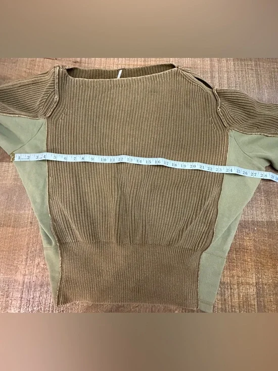 Free People Olive-Toned Ribbed Knit Sweater with Keyhole Shoulder - Picture 5 of 9